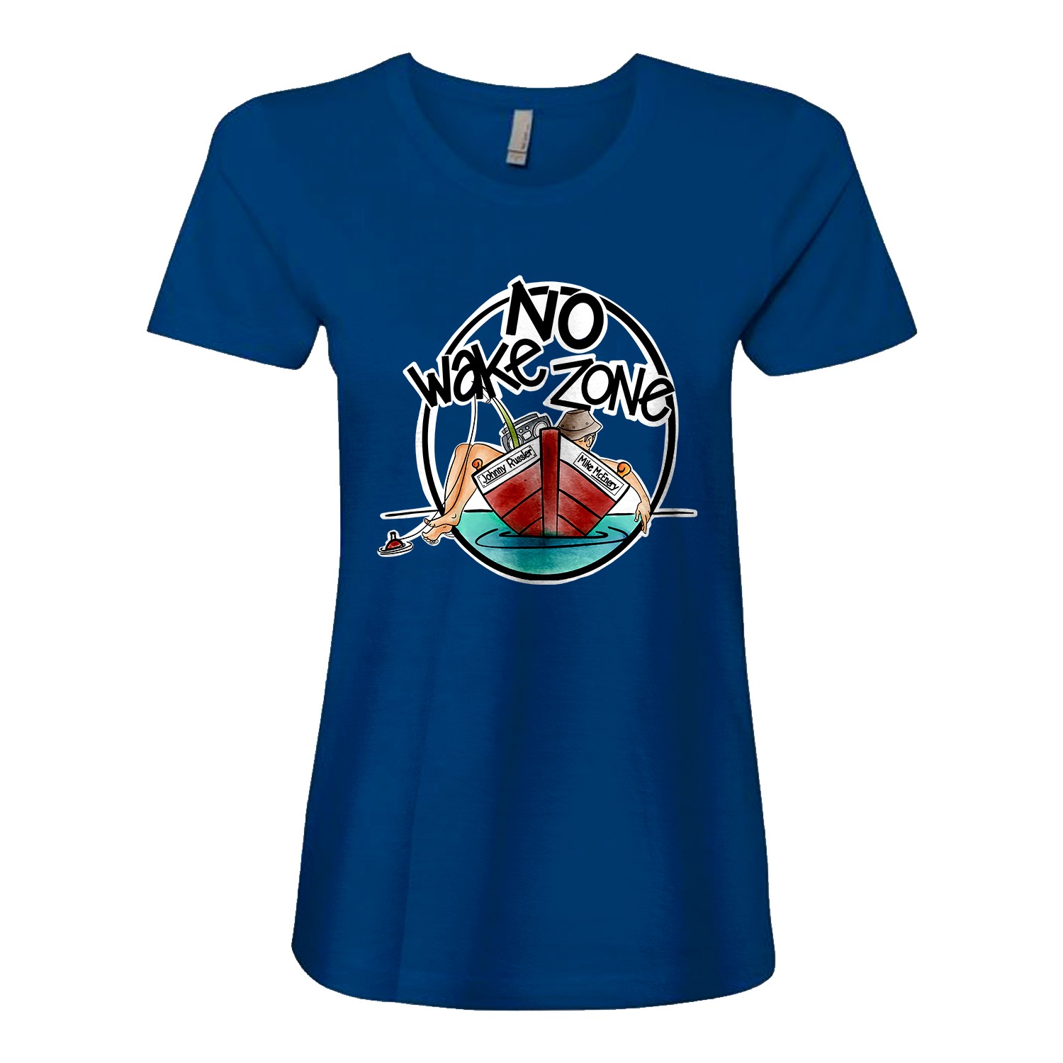 Mike McEnery &#8211; Johnny Russler No Wake Zone Ladies Fitted Tee, The Troprock Shop