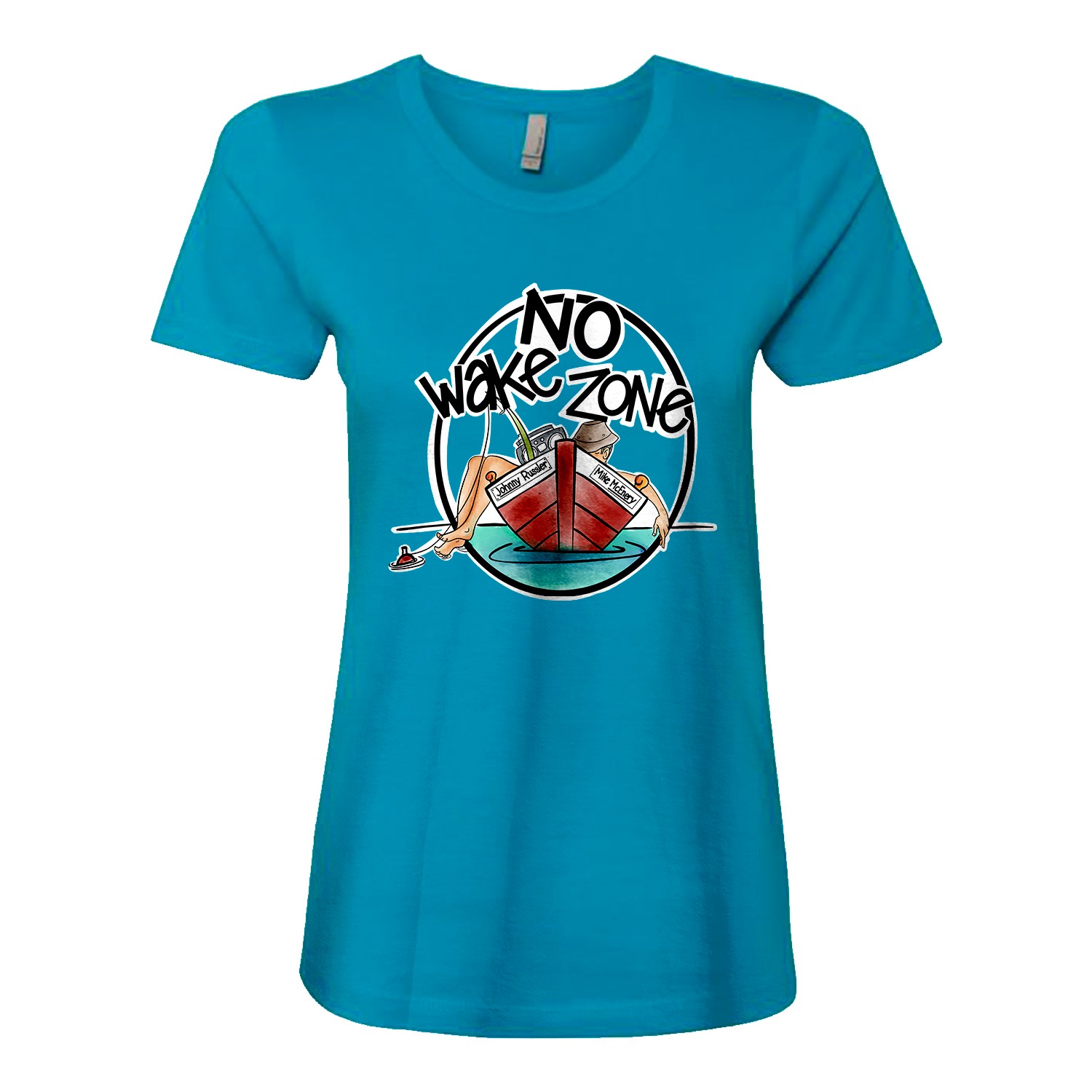 Johnny Russler &#8211; Mike McEnery No Wake Zone Ladies Fitted Tee, The Troprock Shop