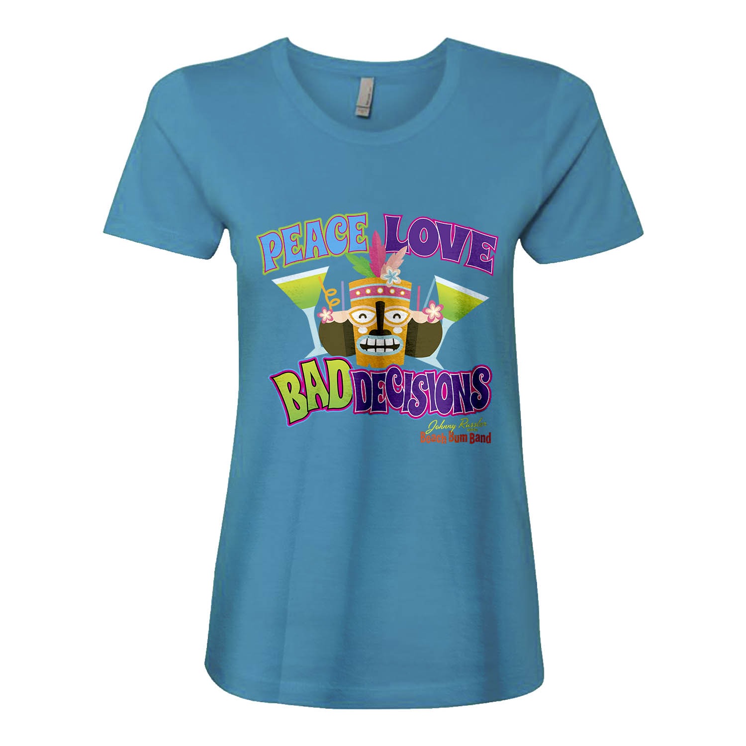 Beach Bum Band Peace Love and Bad Decisions Ladies Fitted Tee, The Troprock Shop