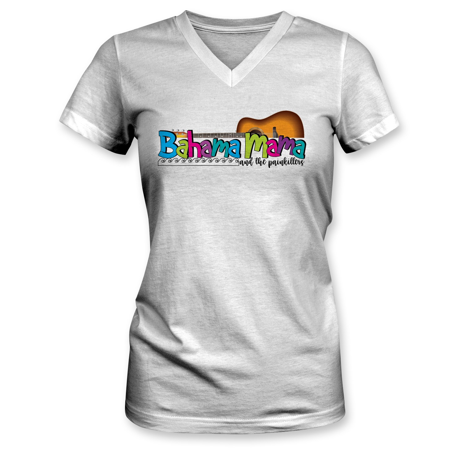 Bahama Mama and the Painkillers Logo Womens Vneck Fitted Tee, The Troprock Shop
