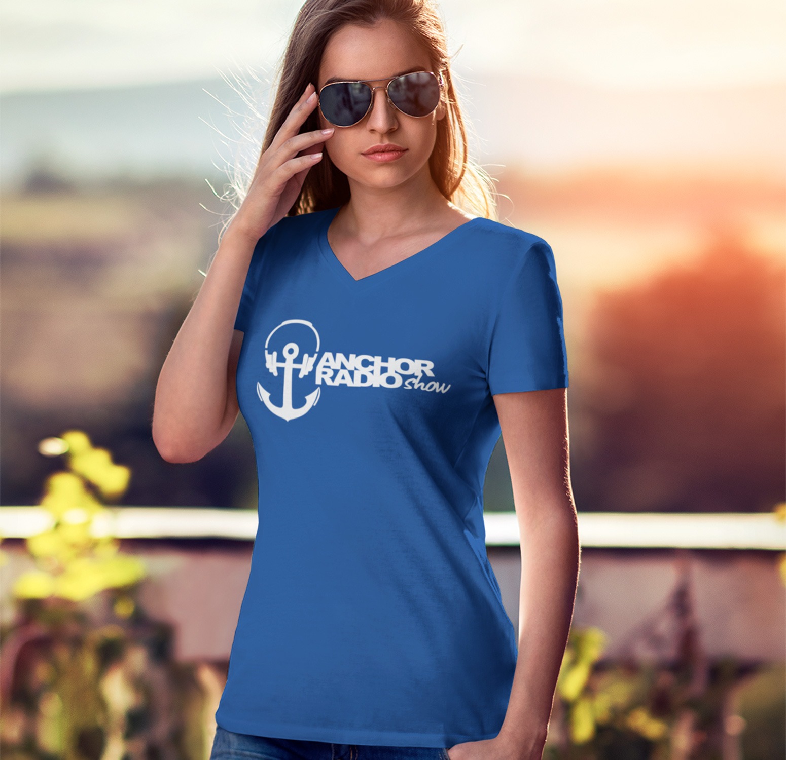 Anchor Radio Womens Vneck Fitted Tee, The Troprock Shop